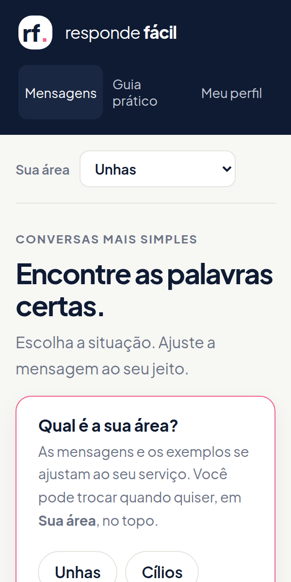 Tela inicial com busca e filtro das 30 situações